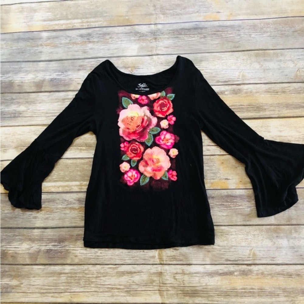 Justice 3/4 sleeve black floral blouse! Size 16